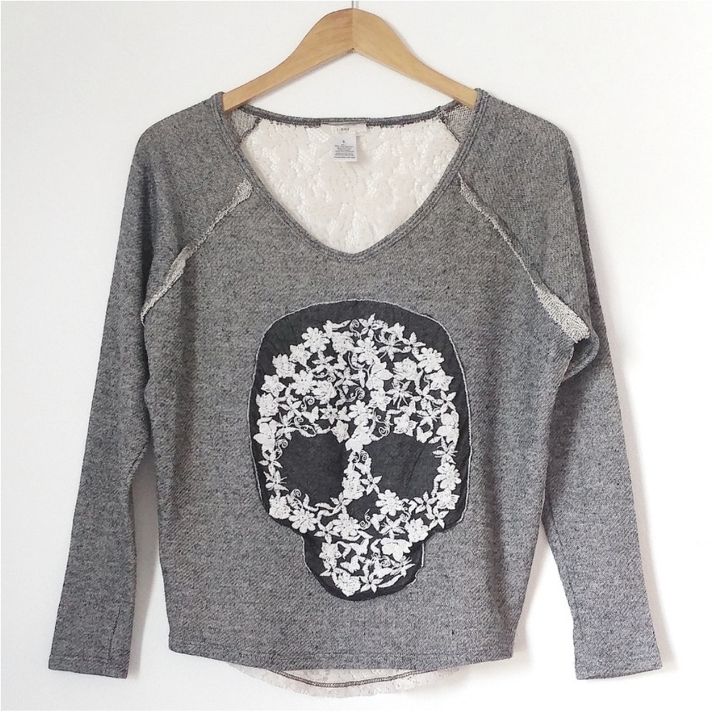 iner Sugar Skull Day of the Dead Halloween Lace Top Size Medium T-Shirt